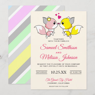 Modern Cute Romantic Fox Couple Wedding Invitation