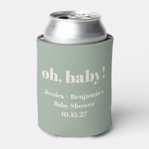Modern Cute Sage Green Baby Shower Custom Name Can Cooler