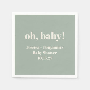 Modern Cute Sage Green Baby Shower Custom Name Napkin