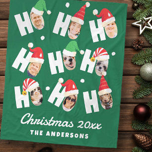 Modern Cute Santa Hats Nine Family Photos Fleece Blanket
