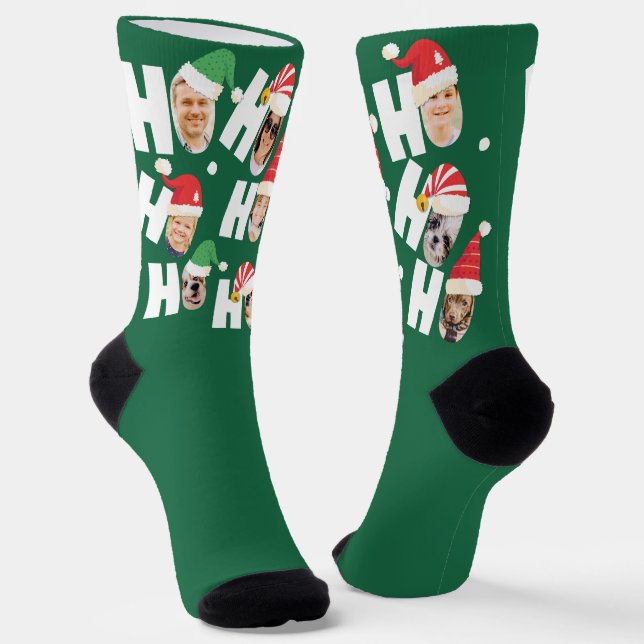 Modern Cute Santa Hats Nine Family Photos Socks (Angled)