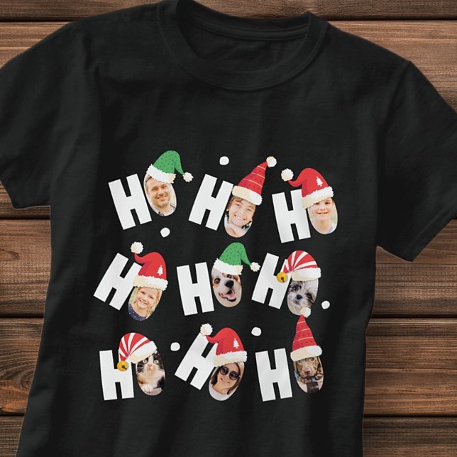 Modern Cute Santa Hats Nine Family Photos T-Shirt (Creator Uploaded)