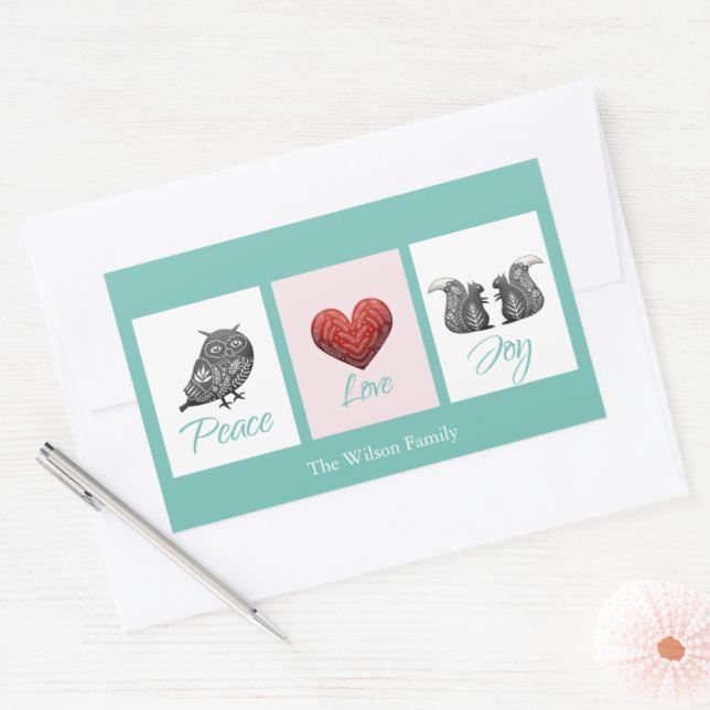 Modern cute scandinavian peace love joy Christmas Rectangular Sticker (Envelope)