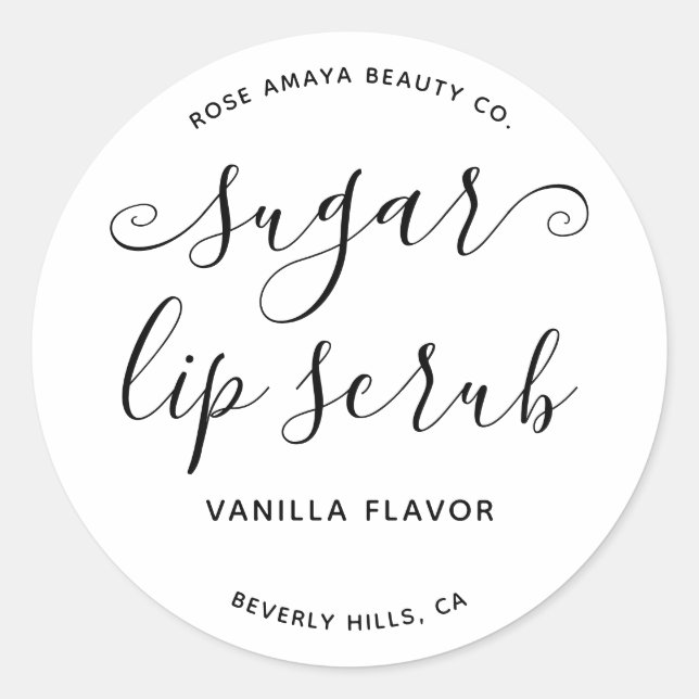 Modern Cute Script Calligraphy Sugar Lip Scrub Classic Round Sticker (Front)