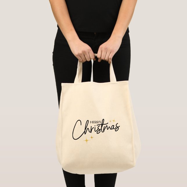 Modern cute script Merry Christmas Stars Tote Bag (Front (Product))