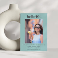 Modern Cute Simple Aqua 40th Birthday Party Photo