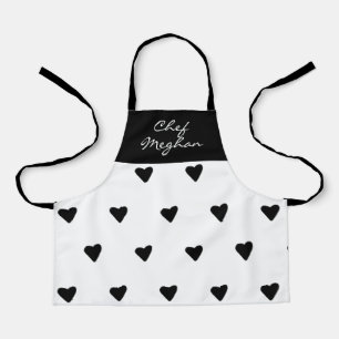 Modern Cute Simple Girly Hearts Black & White Kids Apron