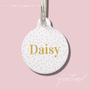 Modern Cute Simple Pink Confetti Monogram Retro Pet Tag
