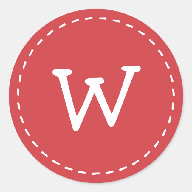 Modern Cute Simple Stitch Custom Monogram Classic Round Sticker (Front)