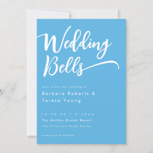 Modern Cute Sky Blue Bells Script Wedding Invitation