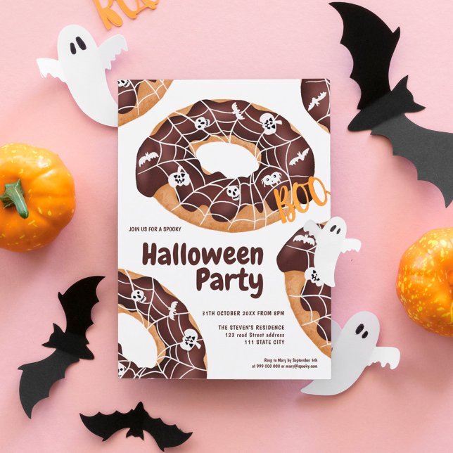 Modern cute spider spooky doughnuts Halloween part Invitation (Creator Uploaded)