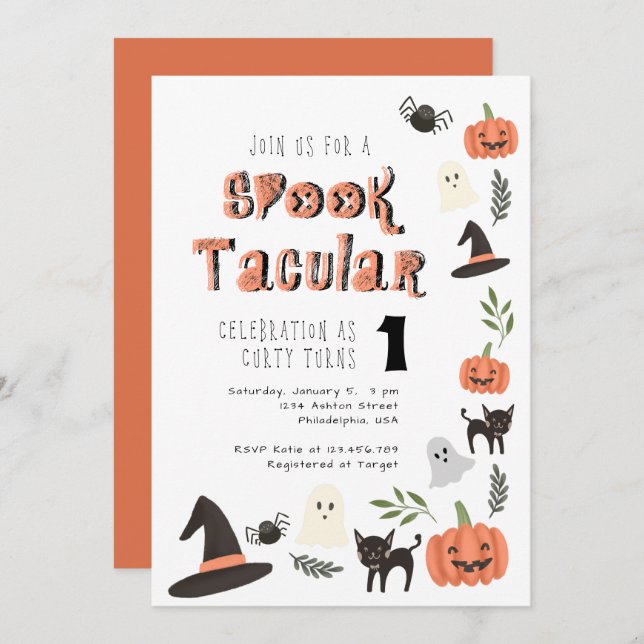 Modern Cute Spooktacular Halloween Birthday Invitation (Front/Back)