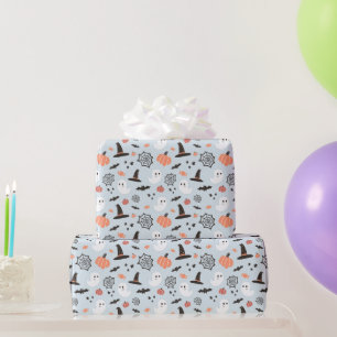 Modern Cute Spooky Halloween Blue Boy Birthday Wrapping Paper