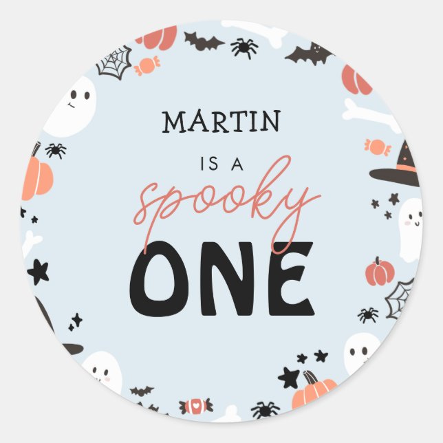 Modern Cute Spooky One Halloween Boy 1st Birthday Classic Round Sticker (Front)