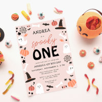 Modern Cute Spooky One Halloween First Birthday