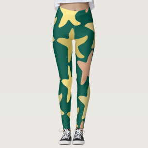 Modern cute star fish Nautical exercise Green Leggings