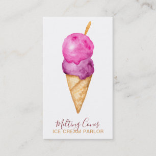 Modern cute summer ice cream parlor watercolor business card
