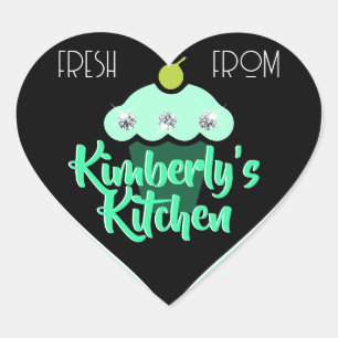 Modern Cute Teal Black Glitter Rhinestone Cupcake Heart Sticker