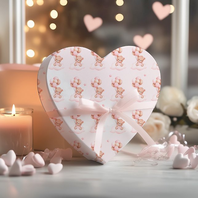 Modern Cute Teddy Bear Pattern Girl Baby Shower Wrapping Paper (Creator Uploaded)