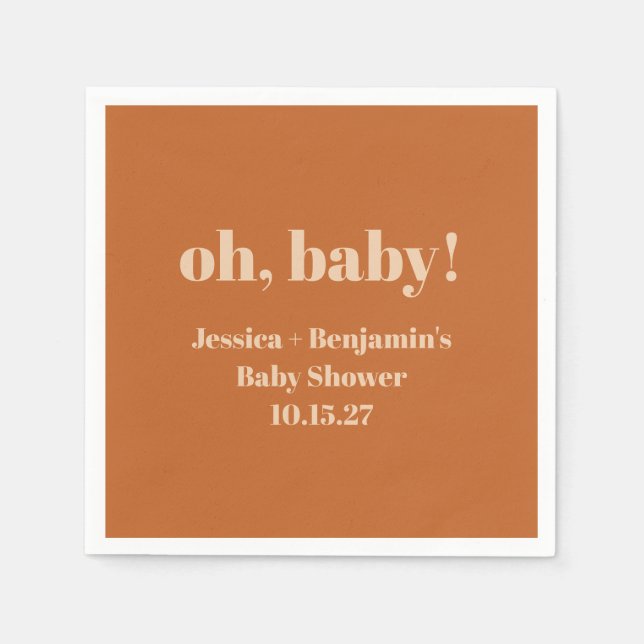 Modern Cute Terracotta Baby Shower Custom Name Napkin (Front)