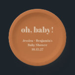 Modern Cute Terracotta Baby Shower Custom Name Paper Plate<br><div class="desc">Modern Cute Terracotta Baby Shower Custom Name Paper Plates</div>