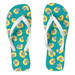 Modern cute tiger animals cheetah leopard blue flip flops