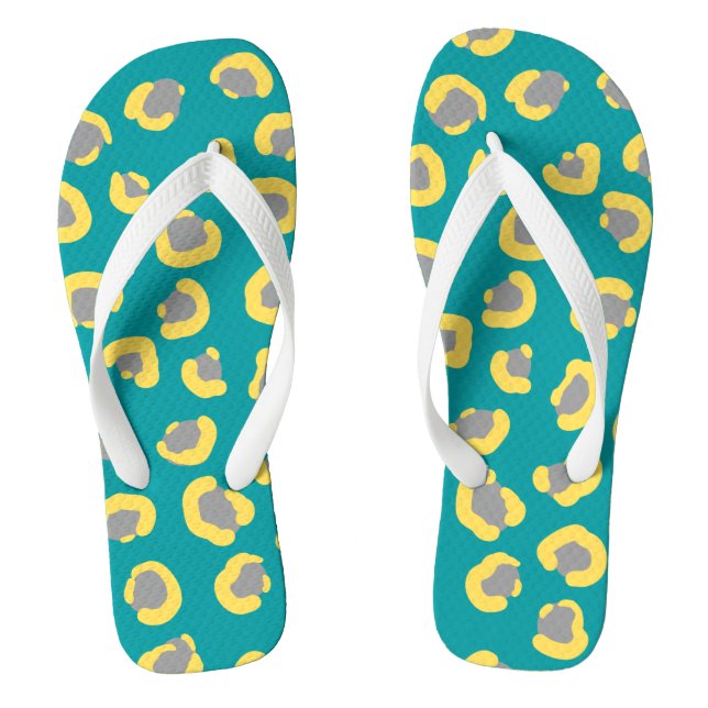 Modern cute tiger animals cheetah leopard blue flip flops (Footbed)
