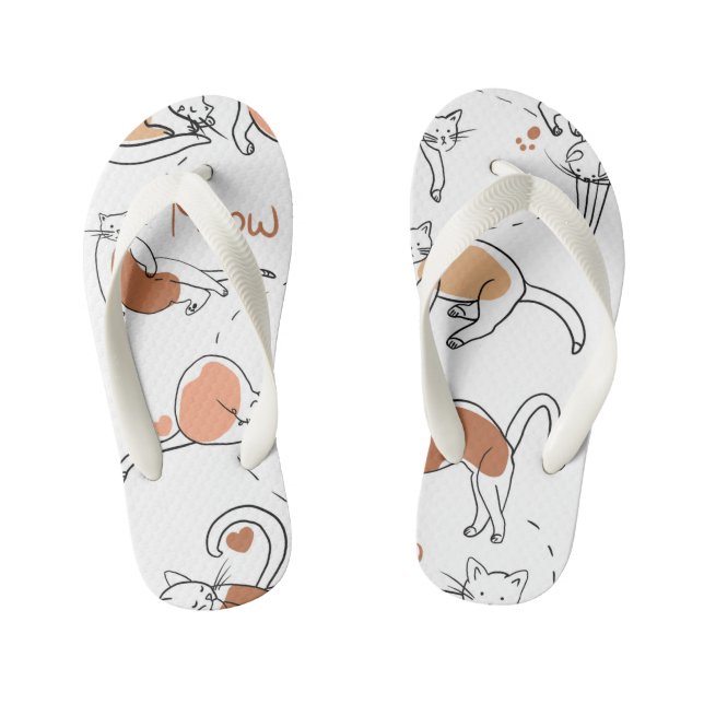 Modern cute trendy Cat meow pow white brown kitten Kid's Flip Flops (Footbed)
