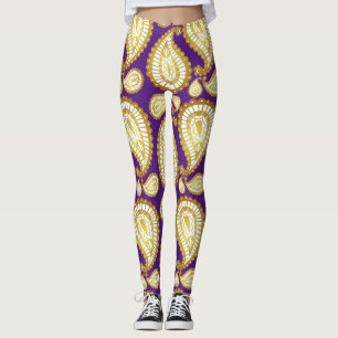 Modern Cute Trendy Elegant Golden Xmas Purple Leggings