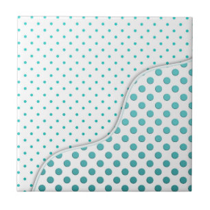 Modern Cute Turquoise and White Polka Dot Design Tile