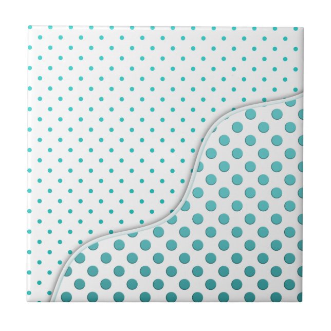 Modern Cute Turquoise and White Polka Dot Design Tile (Front)
