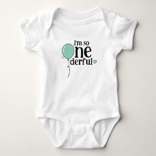 Modern Cute Turquoise Ballon Onederful Birthday Baby Bodysuit