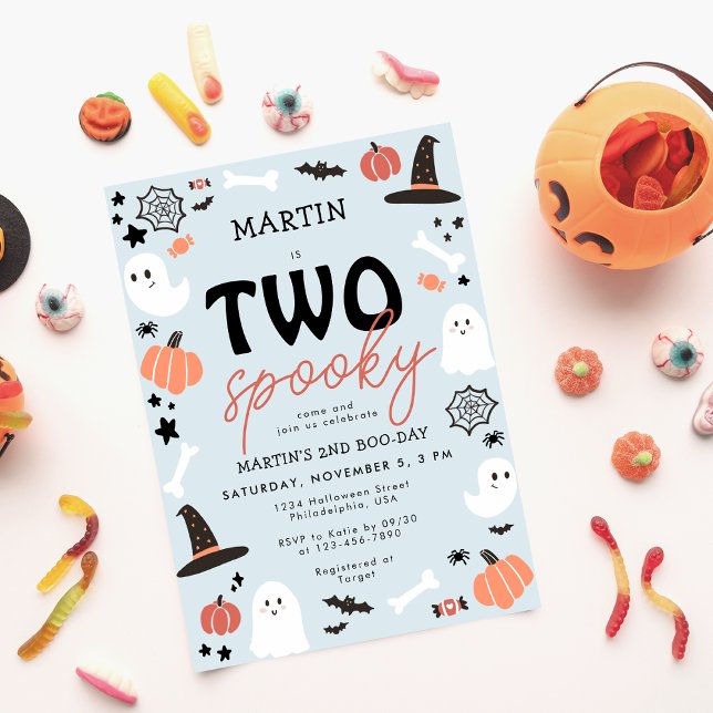 Modern Cute Two Spooky Halloween Boy 2nd Birthday  Invitation (Creator Uploaded)