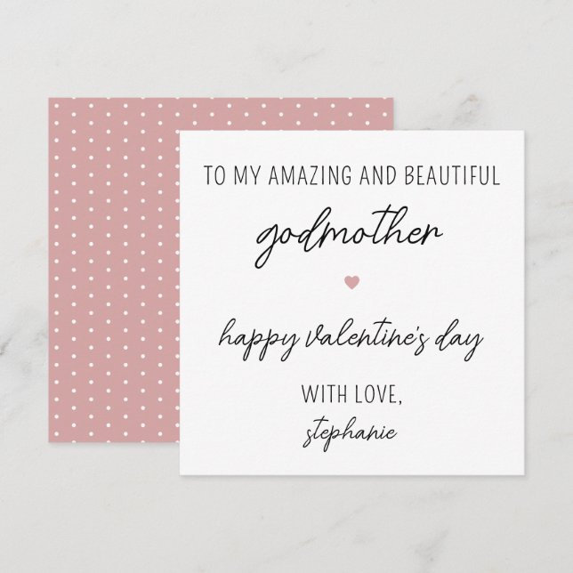Modern Cute Valentine's Day Card for Godmother (Front/Back)