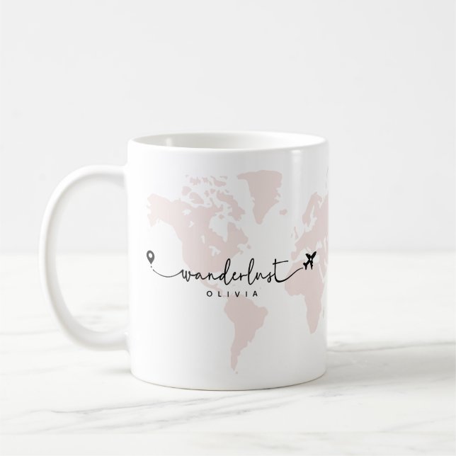 Modern Cute Wanderlust World Travel Script | Pink  Coffee Mug (Left)
