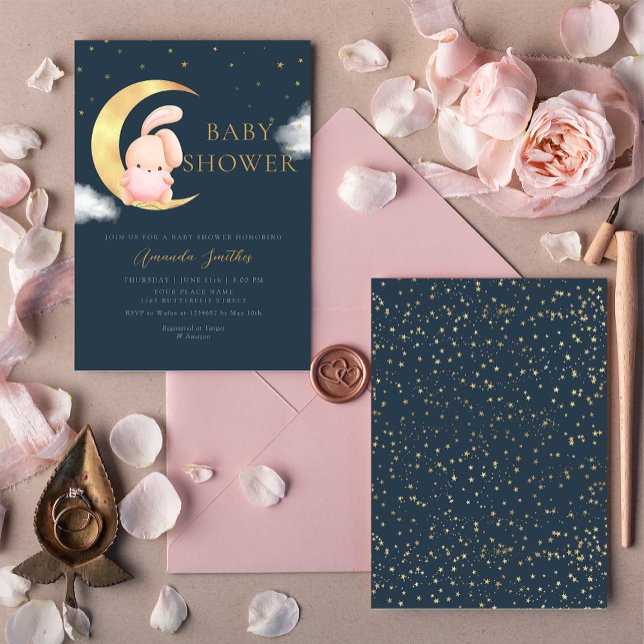 Modern Cute Watercolor Boho Bunny Girl Baby Shower Invitation (Creator Uploaded)