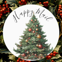 Modern Cute Watercolor Christmas Tree Wishes Label