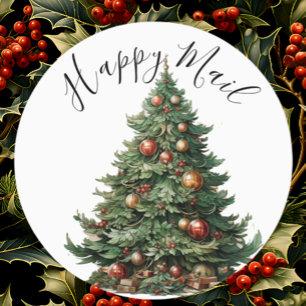 Modern Cute Watercolor Christmas Tree Wishes Label