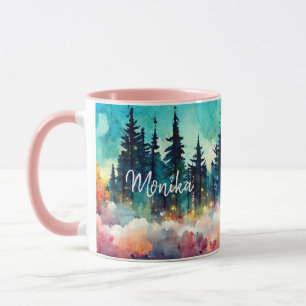 Modern Cute Watercolor Foggy Pine Forest Mug