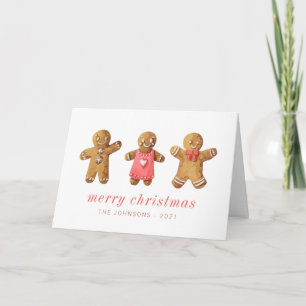 Modern Cute Watercolor Gingerbread Man Card