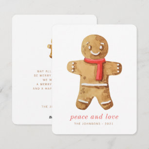 Modern Cute Watercolor Gingerbread Man Holiday Card