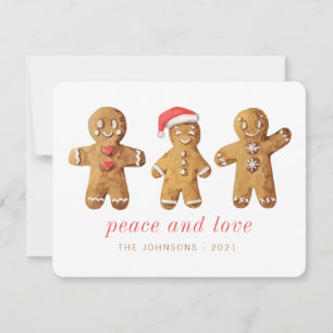 Modern Cute Watercolor Gingerbread Man Holiday Card