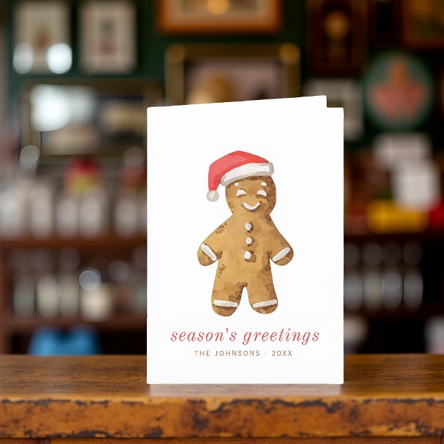 Modern Cute Watercolor Gingerbread Man Holiday Card (Creator Uploaded)