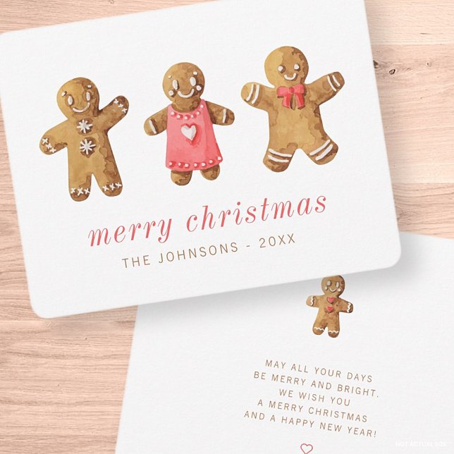 Modern Cute Watercolor Gingerbread Man Holiday Card (Creator Uploaded)