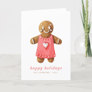 Modern Cute Watercolor Gingerbread Man Holiday Card