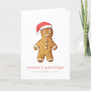 Modern Cute Watercolor Gingerbread Man Holiday Card