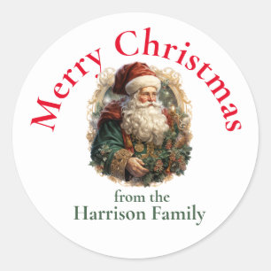 Modern Cute Watercolor Retro Classic Santa Claus Round Sticker