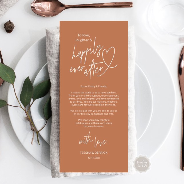 Modern cute, Wedding Place Setting Thank You Card (Modern cute, Wedding Place Setting Thank You Card, Hand drawn Heart, in Copper)