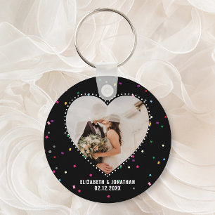 Modern Cute Whimsical Heart Photo Wedding Favour Key Ring