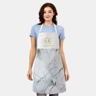 Modern Cute White and Gold Monogram Apron